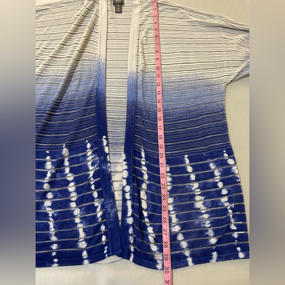 Chicos Travelers Cardigan Open Size 3 Blue Tie Dye Ombre Komono Sleeves - Picture 7 of 7